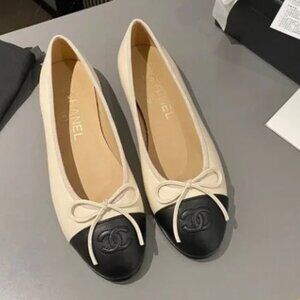 Chanel two tone leather women's flats shoes
